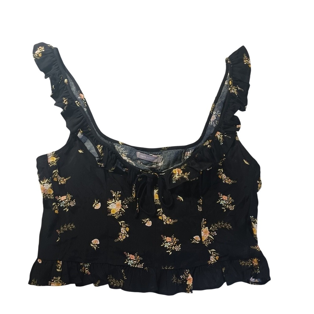 Urban Outfitters Womens‎ Floral Ruffle Crop Top L Black NWT Boho Chic Festival